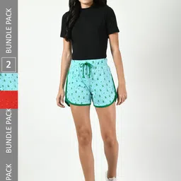 BAESD Women Pack Of 2 Printed High-Rise Pure Cotton Shorts-image-87