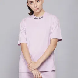 GRIFFEL Women Lavender & christmas silver V-Neck Drop-Shoulder Sleeves OversizedT-shirt-image-79