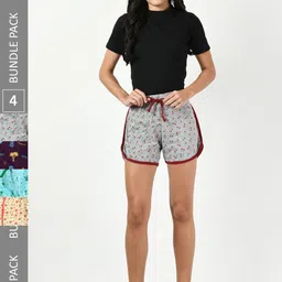 BAESD Women Pack of 4 Conversational Printed Pure Cotton Hot Pants Shorts-image-96
