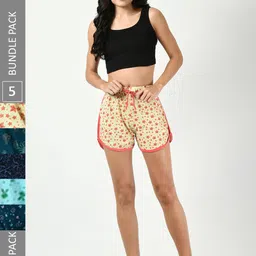 BAESD Women Pack of 5 Printed High-Rise Cotton Shorts-image-92