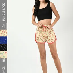 BAESD Women Pack Of 4 Printed High-Rise Pure Cotton Hot Pants Shorts-image-12