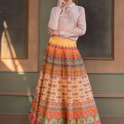 SAPTRANGI Printed Flared Maxi Skirt-picture-22