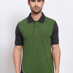 Kalt Men Green & Navy Blue Colourblocked Polo Collar T-shirt-picture-36