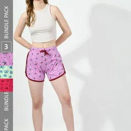 BAESD Women Pack Of 3 Printed Pure Cotton High-Rise Shorts-image-70