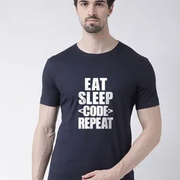 Friskers Men Navy Blue Typography Printed T-shirt-image-80