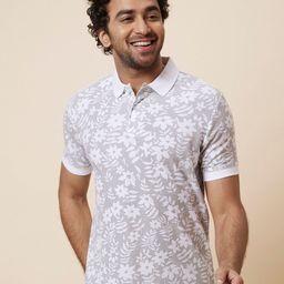 Globus White Floral Printed Polo Collar Pure Cotton Casual T-Shirt-picture-28
