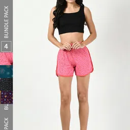 BAESD Women Pack of 4 Printed High-Rise Cotton Shorts-image-99