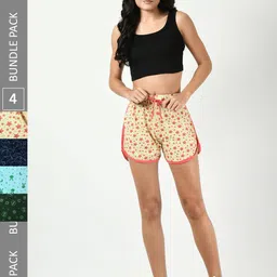 BAESD Women Pack Of 4 Conversational Printed Pure Cotton Shorts-image-91