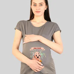 SillyBoom Round Neck Graphic Printed Maternity Cotton T-shirt-picture-13