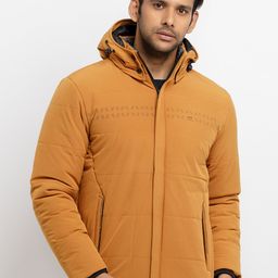 Status Quo Men Mustard Quilted Hooded Jacket-picture-3