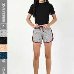 BAESD Pack Of 4 Women Printed High-Rise Pure Cotton Shorts-image-62
