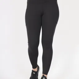 FITLETHICS Women Black Solid High-Rise Mesh Pocket Tights-picture-35