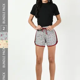 BAESD Women Pack of 2 Printed High-Rise Pure Cotton Shorts-picture-19