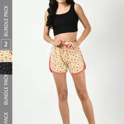 BAESD Women Pack Of 2 Printed High-Rise Pure Cotton Shorts-image-90