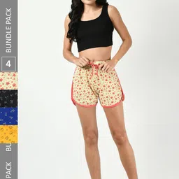 BAESD Women Pack Of 4 Printed Pure Cotton High-Rise Shorts-picture-22