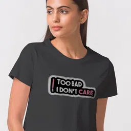 FashionRack Women Black Typography Printed Extended Sleeves Antimicrobial Applique T-shirt-picture-17