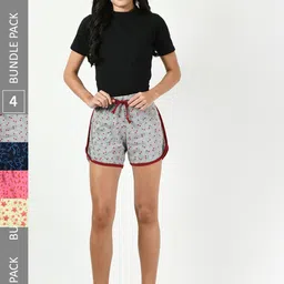 BAESD Women Pack Of 4 High-Rise Floral Printed Pure Cotton Shorts-picture-11