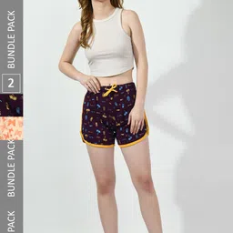 BAESD Women Pack of 2 Printed High-Rise Pure Cotton Shorts-picture-27