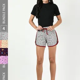 BAESD Women Pack Of 4 Printed Pure Cotton High-Rise Shorts-image-99
