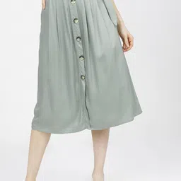 Tokyo Talkies Women Green Solid Midi Length A-Line Skirt-picture-40