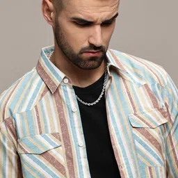 The Roadster Lifestyle Co Striped Pure Cotton Shirt-image-83