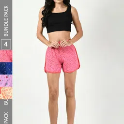 BAESD Women Pack of 4 Printed High-Rise Cotton Shorts-image-98