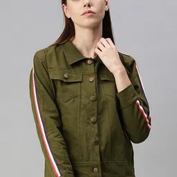 VOXATI Women Olive Green Crop Denim Jacket-picture-17
