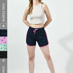 BAESD Women Pack of 4 Printed High-Rise Cotton Shorts-image-97