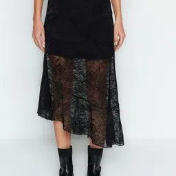 Trendyol Floral Self Design Semi Sheer Flared Midi Skirt-picture-20