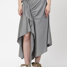 LELA Women Grey Solid Midi Skirt-picture-15