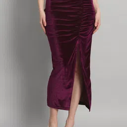 VAARARO Women Velvet Ruched Pencil Midi Skirt-picture-36