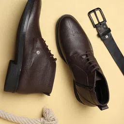 Carlton London Men Brown Solid Leather Boots-picture-24