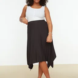 Trendyol Women Black Solid A-Line Knee-Length Skirt-picture-19