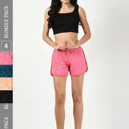 BAESD Women Pack Of 4 Printed High-Rise Pure Cotton Hot Pants-picture-27