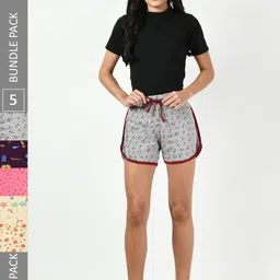 BAESD Women Pack Of 5 High-Rise Floral Printed Pure Cotton Shorts-image-84