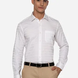 JADE BLUE Men White Slim Fit Horizontal Stripes Striped Formal Shirt-picture-22