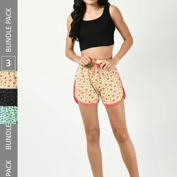 BAESD Women Pack Of 3 Printed Pure Cotton Hotpants Shorts-image-79