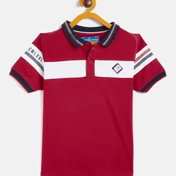Duke Boys Red & White Polo Collar Applique Slim Fit T-shirt-picture-54