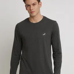 Crocodile Men Grey Solid Cotton T-shirt-image-3