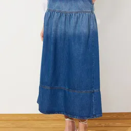 Trendyol Washed Effect Pure Cotton Maxi A-Line Denim Skirt-picture-31