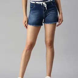 SHOWOFF Women Blue Washed High-Rise Denim Shorts-picture-14