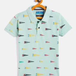 Duke Boys Green Printed Polo Collar Slim Fit T-shirt-image-1