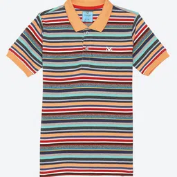 VINENZIA Boys Peach-Coloured Striped Polo Collar T-shirt-picture-44