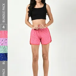 BAESD Women Pack Of 4 Printed Pure Cotton High-Rise Shorts-picture-12