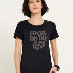 Ajile by Pantaloons Women Typography Printed Round Neck Cotton T-shirt-image-86