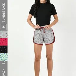 BAESD Women Pack Of 4 Conversational Printed Pure Cotton Shorts-image-90