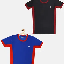 CHIMPRALA Boys Set Of 2 Blue & Black Colourblocked Moisture Wicking T-shirt-picture-22