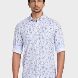 ColorPlus Men Blue Tailored Fit Floral Printed Cotton Casual Shirt-image-22