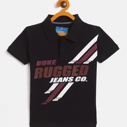 Duke Boys Black Typography Printed Polo Collar Slim Fit T-shirt-image-4