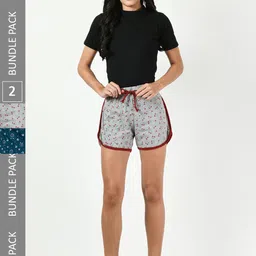 BAESD Women Pack Of 2 Printed Pure Cotton Hotpants Shorts-image-40